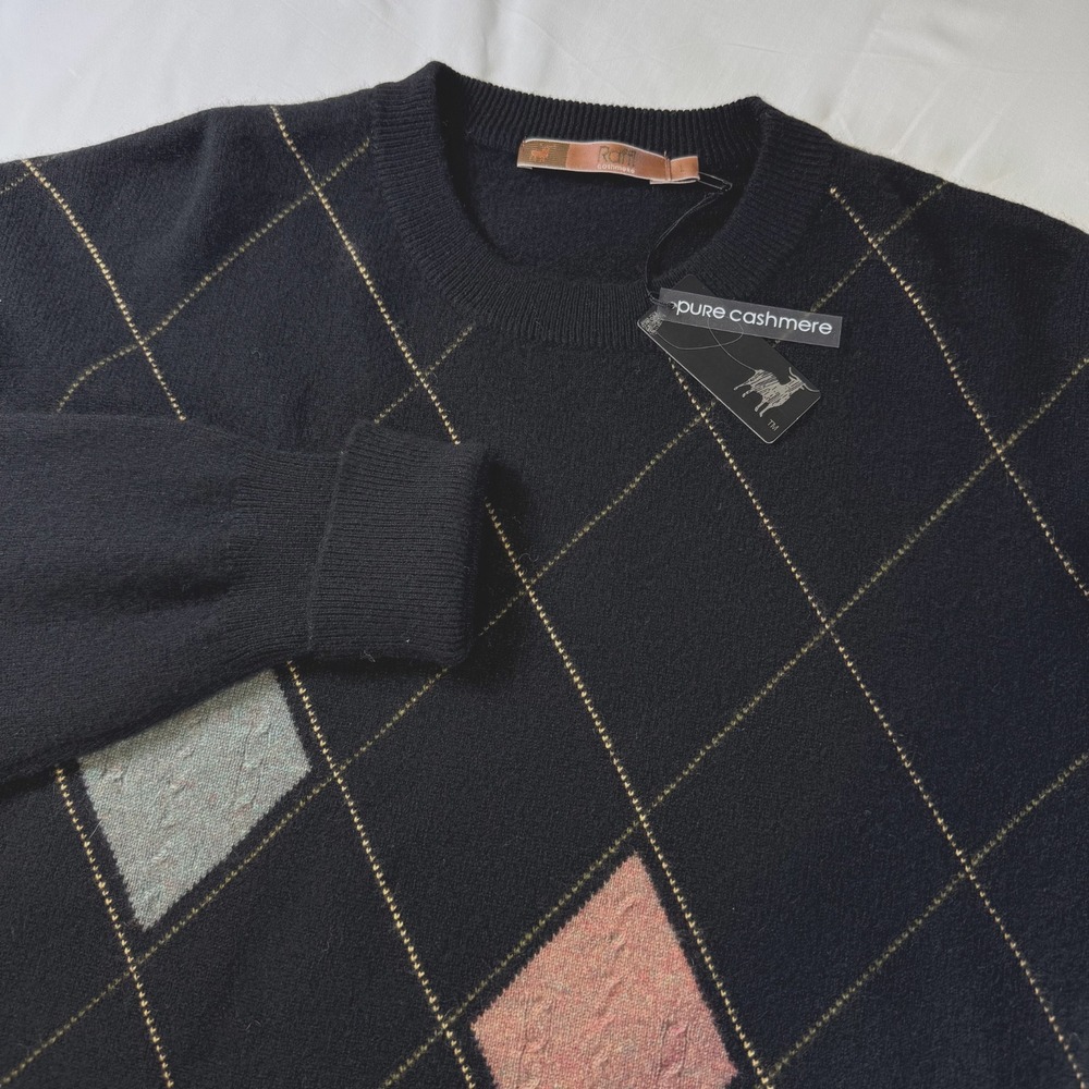 NWT Raffi Cashmere Argyle Diamonds Pullover Luxury Sweater Large Limited Edition